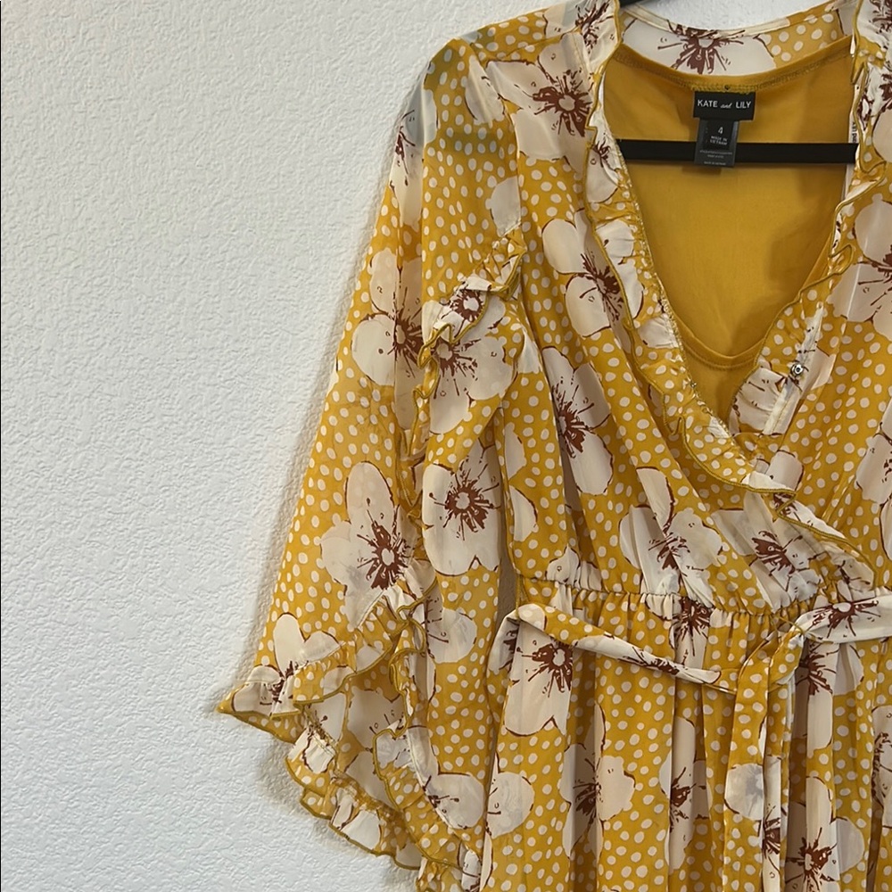 Floral Yellow Wrap Dress - Picture 5 of 6